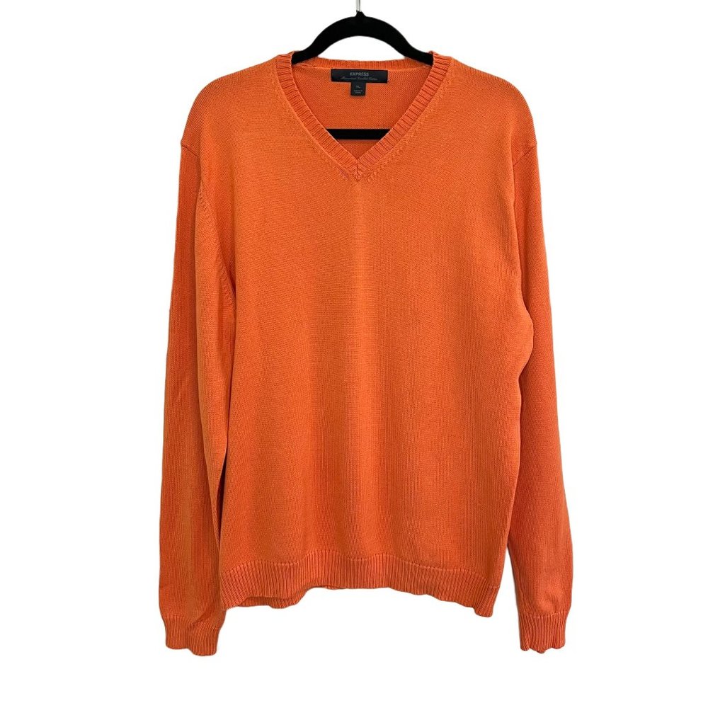 Express Men's V-neck Long Sleeve Cotton Sweater Pullover Top Orange XL